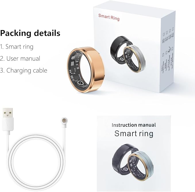 Fitness Tracker Smart Ring,Step Counter,Heart Rate Blood Oxygen Sleep Tracker Health Ring, 5ATM Waterproof Long Battery Life Smart Rings Compatible with iOS & Android (Rose Gold, US 11)