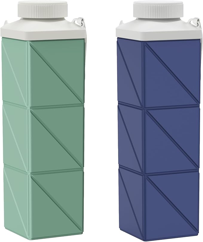 24oz Collapsible Water Bottles 2pcs,Food grade BPA Free Reusable Foldable Water Bottle Lightweight LeakProof for Travel Hiking Camping Gym Outdoor Sport,Collapses Folding Water Bottle 2pack
