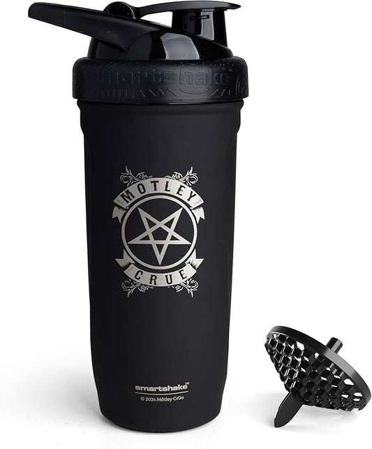 Smartshake Rockband Reforce Stainless Steel Protein Shaker Bottle 900 ml | 30 oz - Leakproof Screw-on Lid - BPA Free - Non Insulated – Unisex - Mötley Crüe Logo on Bottle