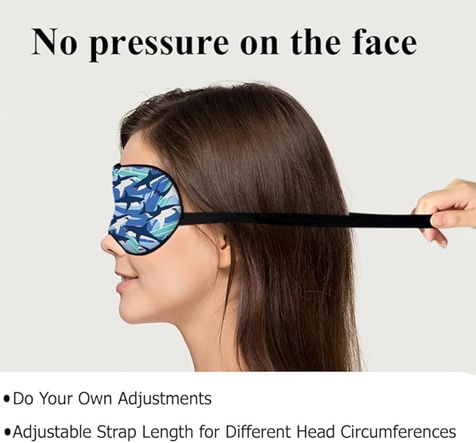 Blue Sharks Sleep Mask Eye Mask Ocean Sea Animal Fish Marine Funny Cute Wildlife Surfboard Sleep Mask Light Blocking Adjustable Smooth Soft for Women Deep Rest Travel