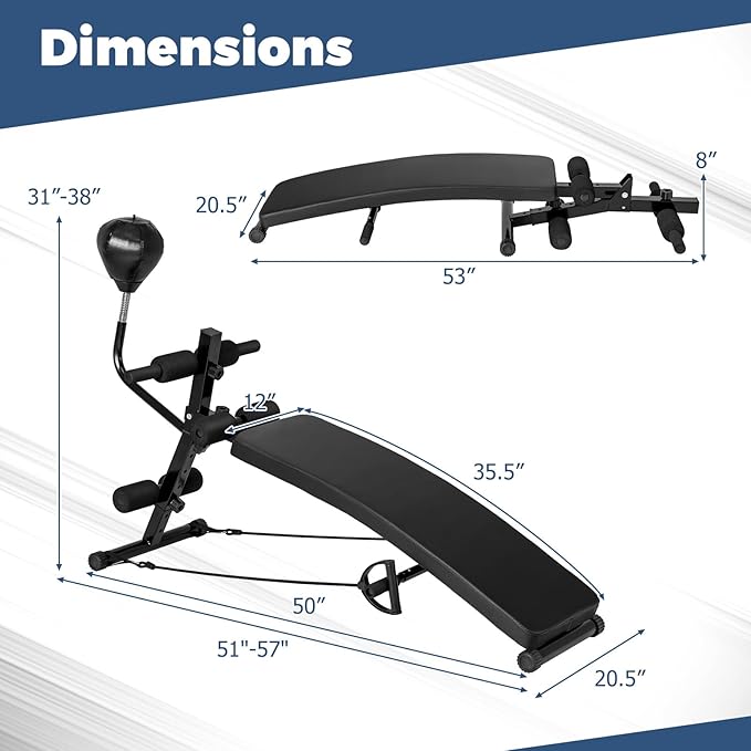 GYMAX 3 in 1 Decline Ab Bench with Speed Ball & Resistance Bands, 5-Level Adjustable, 300 lbs Weight Capacity