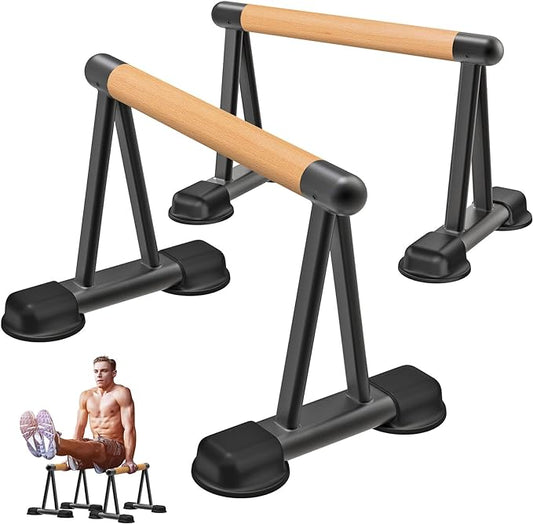 Dolibest Push Up Bar, 12'' High Parallettes Bars with Wooden Handles, Stable and Comfortable Calisthenics Equipment, Suitable for Handstand, L-Sit, Dip Bar, Strength Training for Indoor Outdoor Use