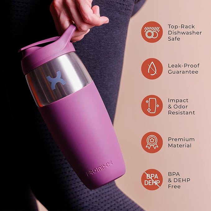 32oz Stainless Steel Protein Shaker Bottle – Leak-Proof Metal Shaker Cup with Snap-Fit Agitator for Smooth, Clump-Free Shakes – BPA-Free, Odor Resistant, Easy to Clean