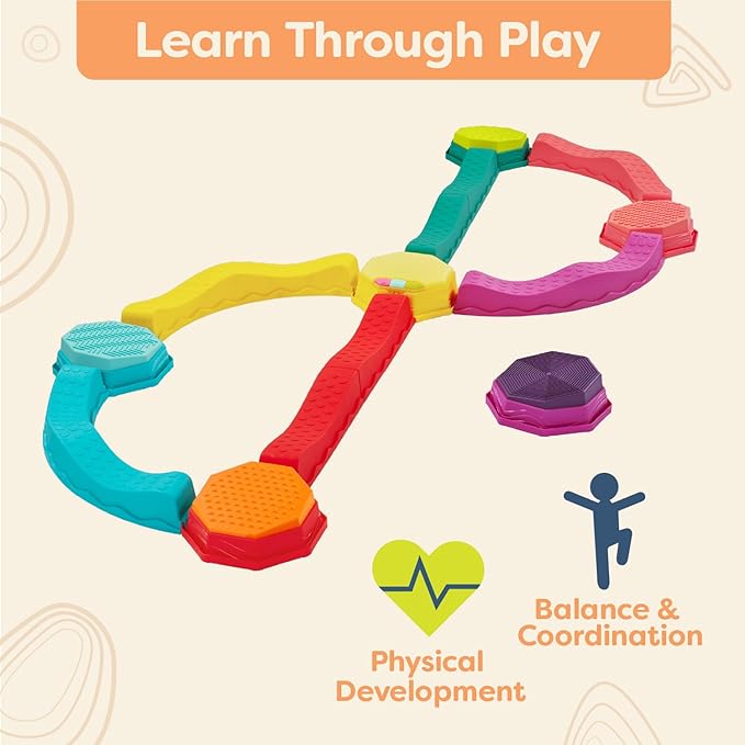B. toys – Balance Beam for Kids – Musical Games & Activities – 5 Sensory Stones, 8 Wavy Beams & 1 Musical Pod – Indoor & Outdoor Active Play – 3 Years + – Balance & Groove Set