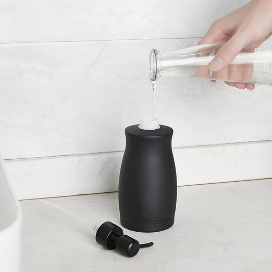 304 Stainless Steel Countertop Black Soap Dispenser Rust Resistant Leak-Proof Liquid Hand Sanitizer Pump with Hopper,for Kitchen Sink, Countertop, Bathroom (13.5oz/400ml)