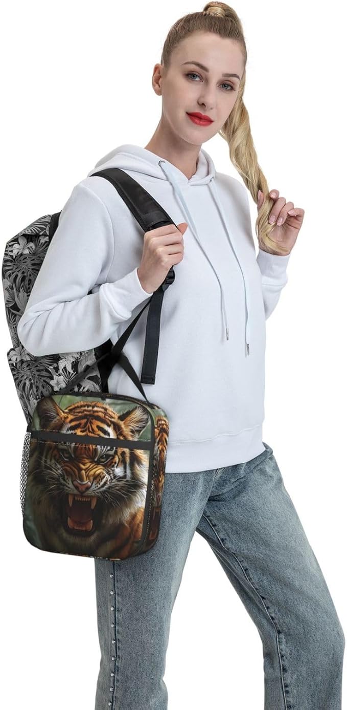 Insulated Lunch Box for Women Men, Tiger Theme Lunch Box Reusable Portable Lunch Bag Cooler Tote Waterproof Lunch Container for Office Picnic Work Travel