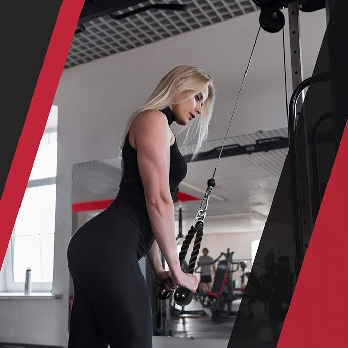 Yes4All Cable Machine Attachment, Row Handles, Tricep Rope, Straight Bar, V Bar, LAT Pulldown Accessories Load 880 LB for Home Gym