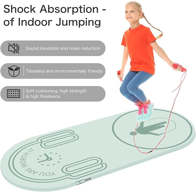 8/20/30mm Jump Rope Mat Fitness Exercise Mat Durable, Non-Slip, Workout Mats with Jump Rope & Carrying Bag for Home Gym Flooring (55"x 24")