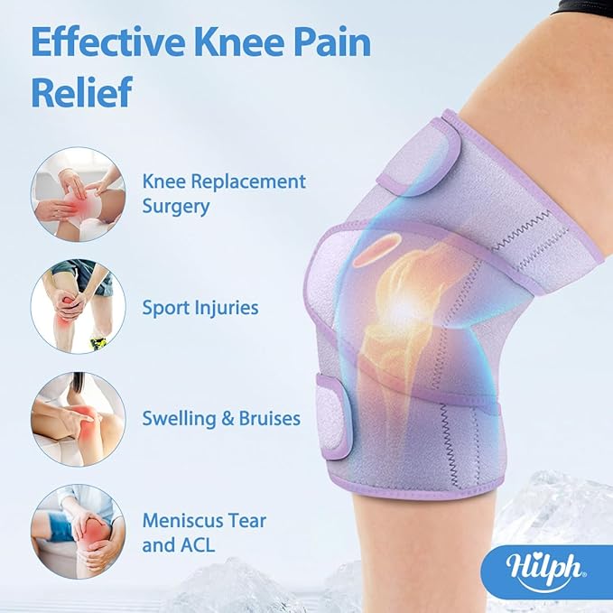 Hilph Large Hot & Cold Therapy Knee Ice Wrap with Dual Gel Packs & Adjustable Brace for Full Knee Coverage, Pain Relief for Replacement Surgery, Arthritis, ACL, Meniscus Tear, Women, Men Purple