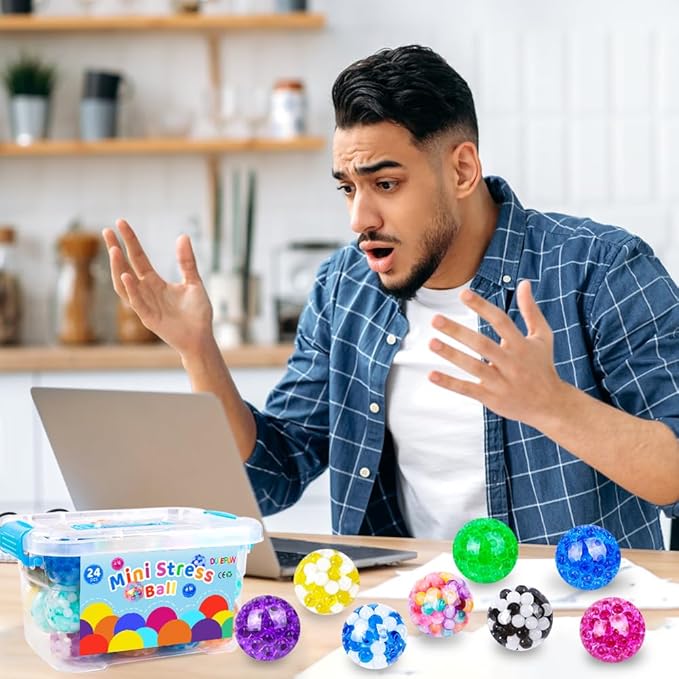24pcs Mini Stress Balls, Squishy Balls for Adults Stress Relief Squeeze Fidget Balls Set for Party Favors Birthday Goodie Bag Stuffers