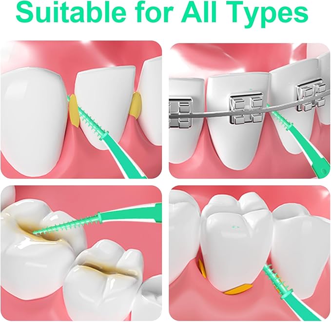 Dental Floss Picks with Soft Rubber Brush Heads, Straight and Curved Brush Head Design, 288 Count,Green