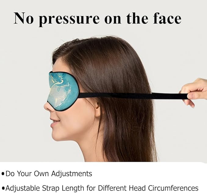 Marble Silk Eye Mask Sleep Mask Alcohol Ink Abstract Blue Golden Glitter Eye Mask with Adjustable Strap Lightweight for Women Work Travel Night Sleep