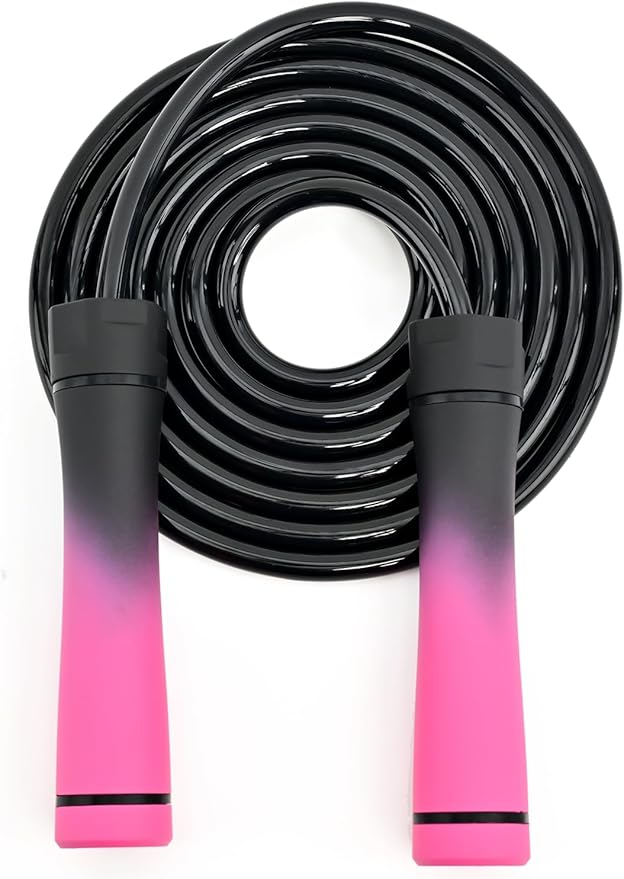 Weighted Jump Rope, 1LB Tangle-Free Ball Bearing Rapid Speed Skipping Rope for Men Women, Adjustable 9mm Cotton & PVC Rope with Alum Handle for Boxing MMA Weight-Loss Athletic Workout Fitness