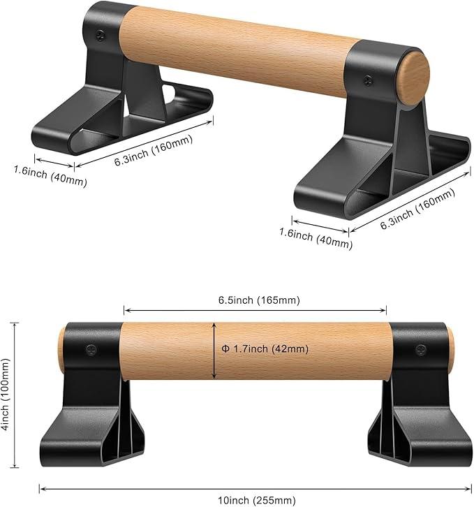 SELEWARE Wood push up bars Parallettes bars Anti-slip Handstand Bars for Calisthenics, Fitness, Floor workouts Solid Wood with Sturdy Metal Bracket, Support 600 lbs