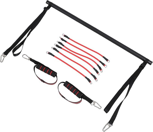 Pilates Bar with Resistance Bands Pilates Toning Bar Kit with 6 Adjustable Fitness Bands Workout Equipment for Core Arms Back Legs Home Gym Travel