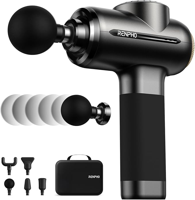 RENPHO Massage Gun Deep Tissue with 8-12mm Adjustable Amplitude Heavy-Duty, Percussion Professional Muscle Massager Gun with Portable Case for Athtetes & Home Use, Active EVO
