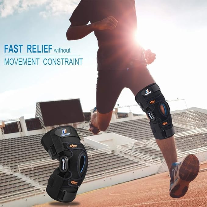 T TIMTAKBO Hinged Knee Brace,GEL Patella Support with Removable Dual Side Stabilizers,Knee Support for Meniscus Tear,Relieves ACL,Arthritis (S fit Upper 14-18"/Lower 12-14")