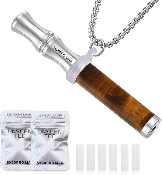 Breathe Free Necklace with Filter, Anxiety & Stress Relief Breath Tool for Meditation, Mindfulness and Relaxation,Natural Stone Breathing Necklace, Portable Wellness Gift for Adults