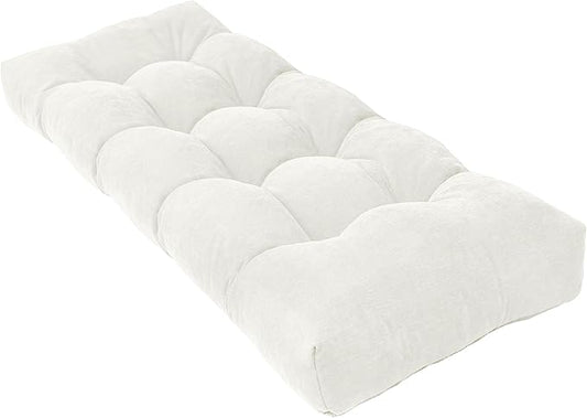 Bench Cushion 48 Inch - Chenille, High-Density Memory Foam, Non-Slip Bottom, Soft Durable Indoor Tufted Long Seat Cushion for Window Garden Furniture (White, 48x16x4 Inch)