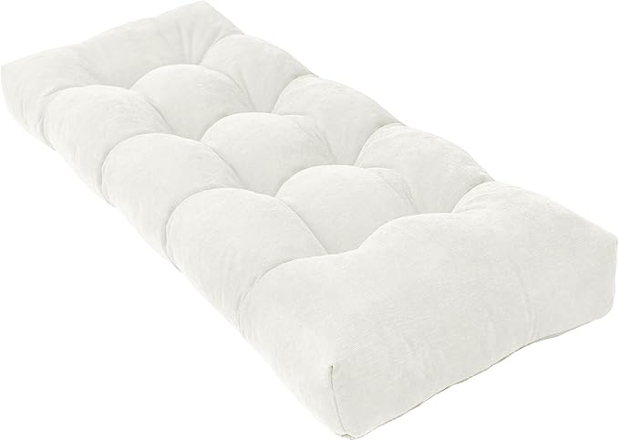 Bench Cushion 45 Inch - Chenille, High-Density Memory Foam, Non-Slip Bottom, Soft Durable Indoor Tufted Long Seat Cushion for Window Garden Furniture (White, 45x18x4 Inch)