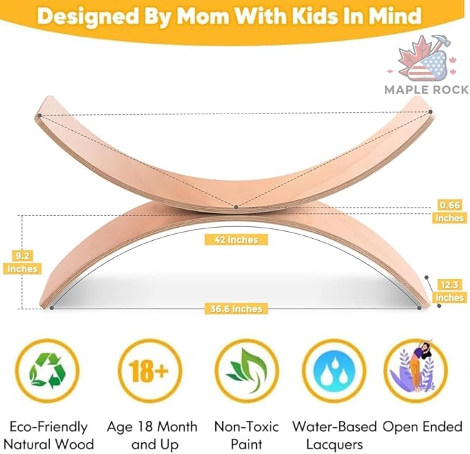Wooden Wobble Balance Board - 37'' Natural Wobble Board, Montessori Open-Ended Toy, Waldorf Learning & Core Strength Exercise