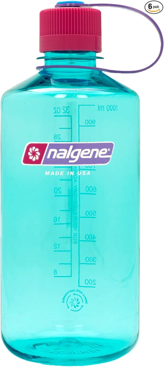 Nalgene Sustain Tritan BPA-Free Water Bottle Made with Material Derived from 50% Plastic Waste (using ISCC certified mass balance), 32 OZ, Narrow Mouth, Surfer (Pack of 6)