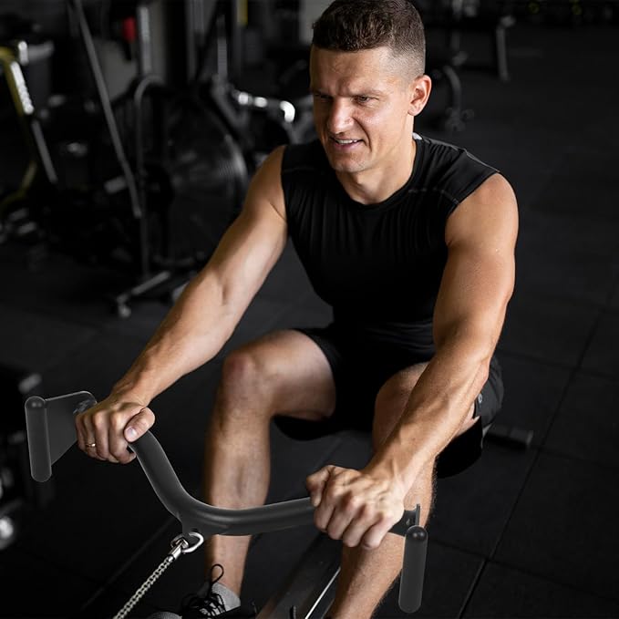 5 Pcs V-bar Pulley Cable Machine Attachments:Home Gym Fitness Rowing T-bar Handle Grips LAT Pull Down Bar Press DownTraining,Bicep Curl Tricep LAT pulldown Bar Back Strength Training