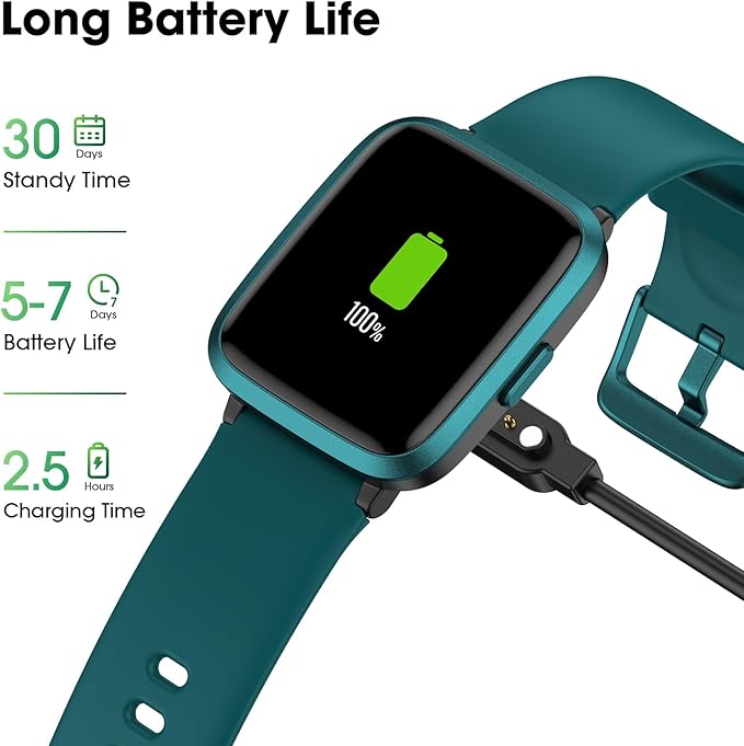 Fitness Tracker, Fitness Watch with Blood Oxygen, Blood Pressure & Heart Rate Monitor, Steps Calories Counter, Sleep Monitor, Pedometer 50 Meters Waterproof, Smart Watch for Android iPhones