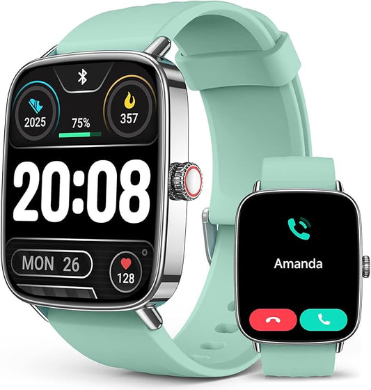 2025 Smart Watches for Men Women, 1.85" AI Voice Smartwatch, 24/7 Heart Rate Monitor, Stress/SpO2/Sleep Tracker, IP68 Waterproof, Weather, 100+ Sports Fitness Tracker for Android iOS Green