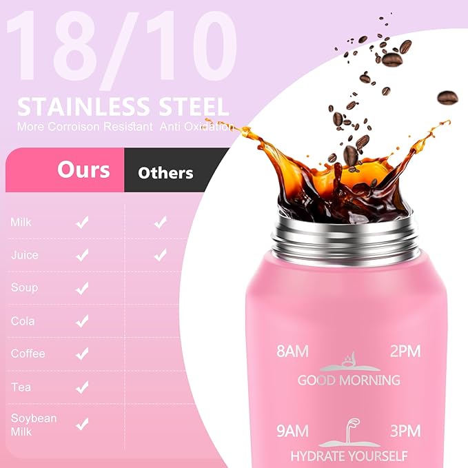 24oz Insulated Water Bottle with Straw and Spout Lids, 18/10 Stainless Steel 700ml Double Wall Vacuum Sports Water Jug, Leakproof Hydro Cup Flask for Men, Women & Kids PINK WHITE