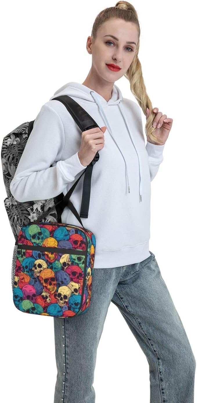 Insulated Lunch Box for Women Men, Skull Theme Lunch Box Reusable Portable Lunch Bag Cooler Tote Waterproof Lunch Container for Office Picnic Work Travel