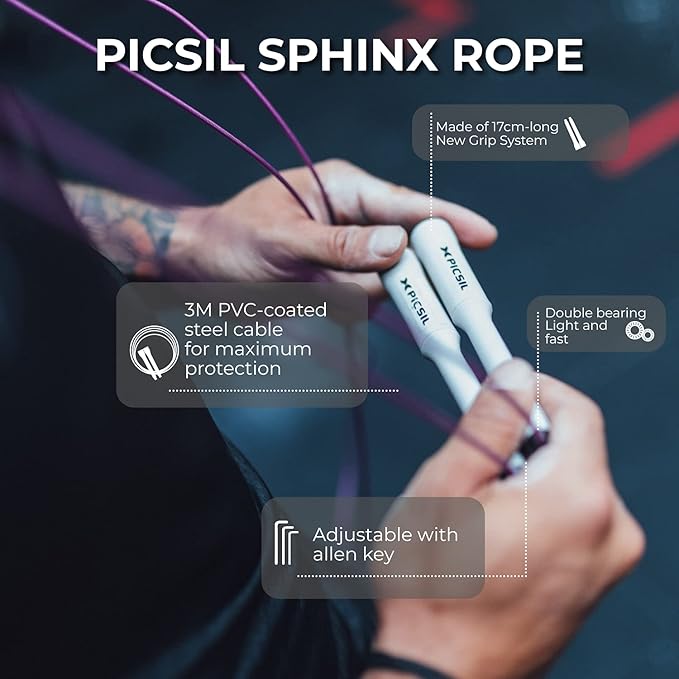 PICSIL - Sphinx Rope | 360° Spin Jump Rope | Dual Bearing System | Fast & Lightweight for Fitness, Cross Training Boxing | Adjustable Cable| Double Rolling |