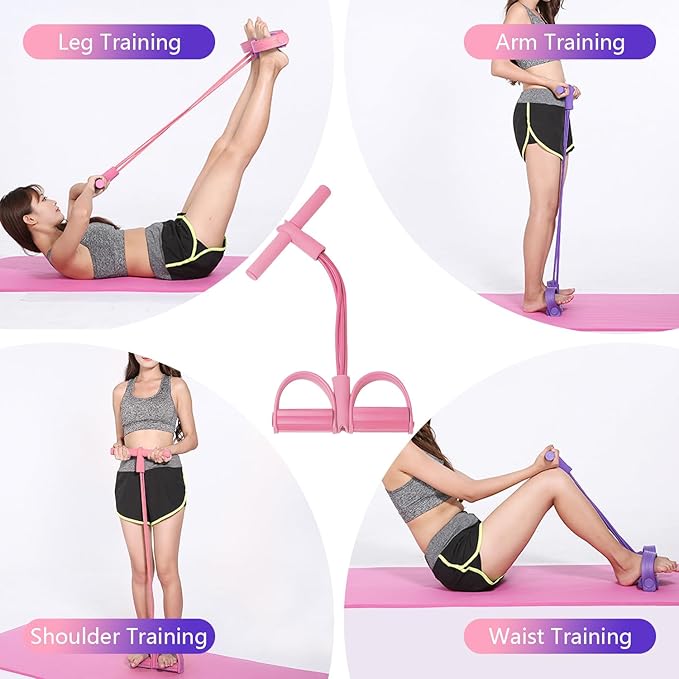 21 Fitness Resistance Bands-4 Tube Pedal Ankle Puller, 2025 New Elastic Yoga Pedal Puller Stretch Band for Exercise, AB Training Auxiliary Device Workout Equipment for Women Men