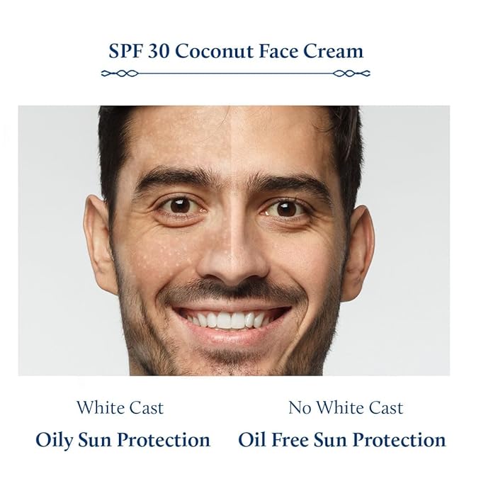 Blue Nectar Coconut Face Cream with SPF 30 Sunscreen for Men | Plant Based Oil Free Moisturizer for Face with Vitamin E |Sunscreen for Oily, Dry & Sensitive Skin (16 Herbs, 1.76 FlOz)