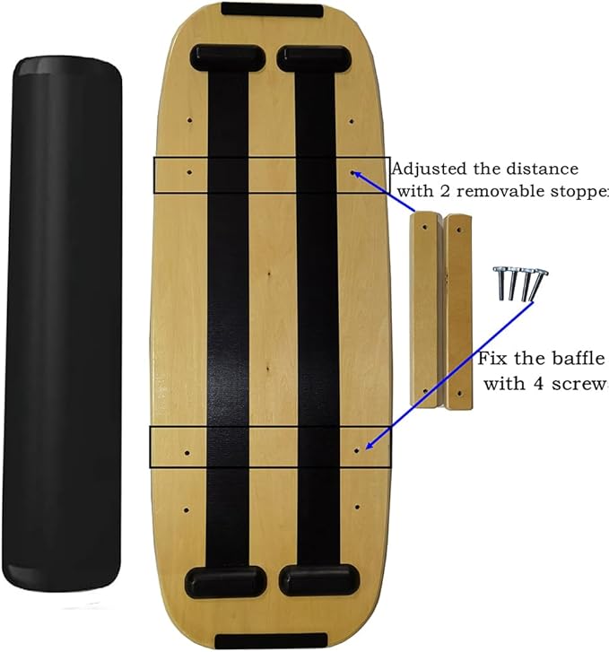 Balance Board Surf Trainer with Adjustable Stoppers - 2 Different Distance Options Balance Board for Surfing, Snowboarding, Skiing, Skateboarding, 300lbs Capacity