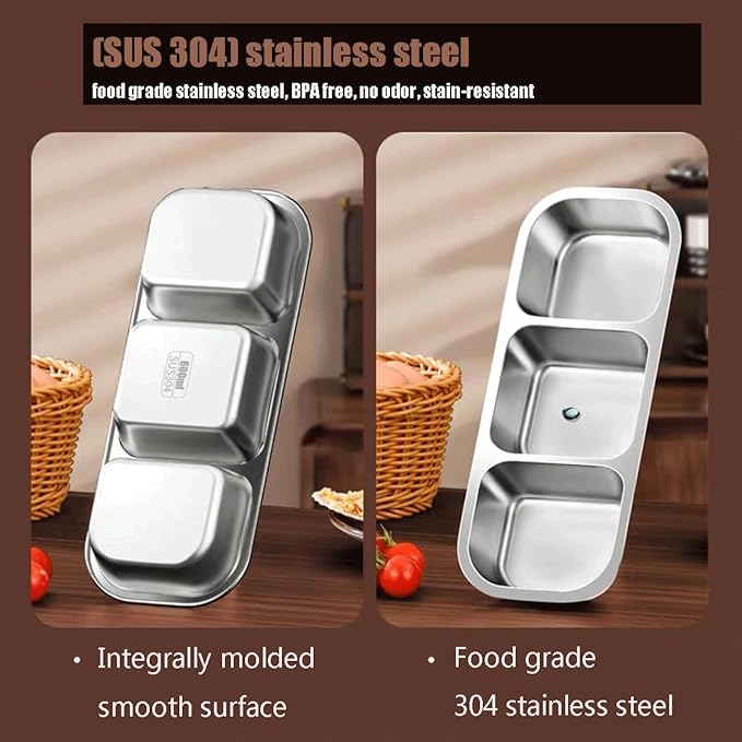 Stainless Steel Snack Containers, 2Pack Reusable Double/2 Compartment Snack Containers with Lids, Divided Food Storage Containers Sauce Cups for School, Travel(doube Compartment-black)