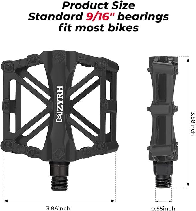 KEMIMOTO Mountain Bike Pedals MTB Bicycle Flat Pedals, 9/16'' CNC Aluminum Durable Sealed Bearings for Most Bikes BMX MTB Enduro Downhill Trail (Two Pack) (Black)