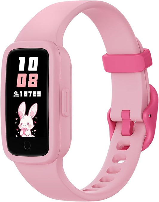 BIGGERFIVE Vigor 3 Kids Fitness Tracker Watch, AMOLED Screen, No App No Phone Needed, 3ATM Waterproof, Heart Rate and Sleep Monitor, Pedometer Watch, Sports Step Counter for Girls Ages 5-15, Pink