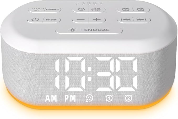 Brown Noise Machine Small Digital Alarm Clock Sound Machine for Bedrooms White Noise Machine Night Light Plug in Desk Clock with 30 Wake up Sounds Clock for Kids Heavy Sleepers Snooze 32 Levels Volume
