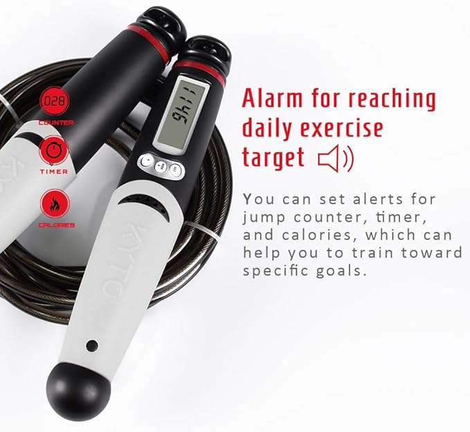 KYTO Smart Jump Rope, High Speed Jump Rope with Counter, Workout Jumping Rope with Steel Ball Bearings, Adjustable Length Speed Skipping Rope, Skipping Rope with App, Fitness Gifts for Adults, Kids