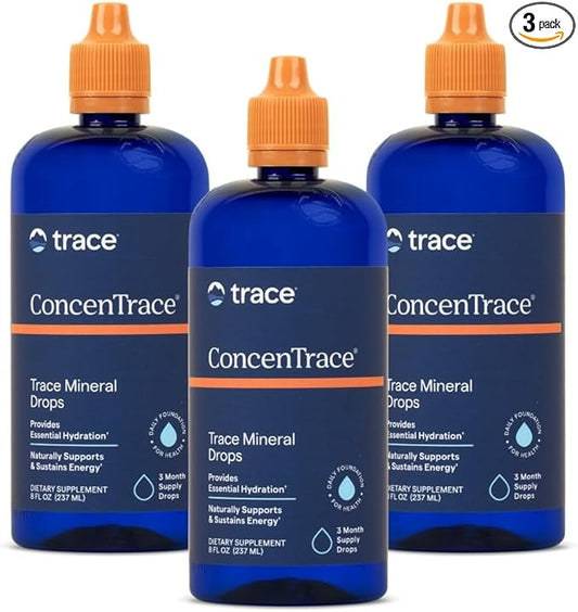 Trace Minerals ConcenTrace Drops | Full Spectrum Minerals | Ionic Liquid Magnesium, Chloride, Potassium | Low Sodium | Energy, Electrolytes, Hydration | 288 Day Supply, 8 fl oz (Pack of 3)