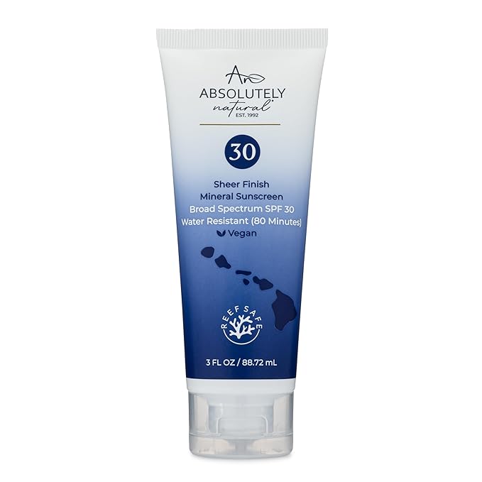 Absolutely Natural - SPF 30 Mineral Sunscreen - Broad Spectrum Water Resistant Moisturizer Lotion For Body & Face - With Non-Nano Zinc Oxide, Vitamin E, & Antioxidants - Made in USA, 3 Oz
