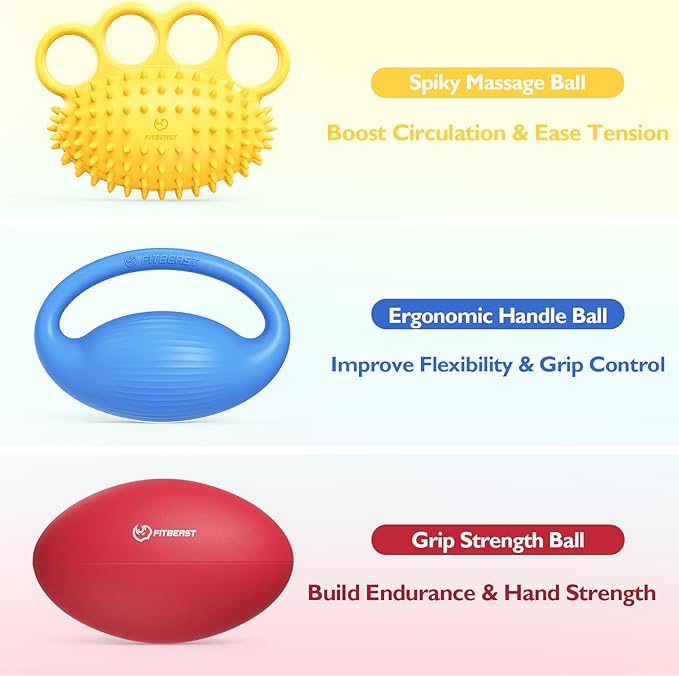 FitBeast Hand Exercise Ball Setโ3 Pack Hand Squeeze Balls for Hand Therapy, Grip Strength, Finger & Wrist Training, Stress Balls for Adults, Ideal for Rehab, Arthritis, Carpal Tunnel