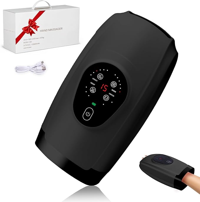 Hand Massager with Heat and Compression โ 6 Intensities, 6 Massage Modes, 3 Heat Levels, 2 Vibration Modes, Hand & Wrist Pain Relief for Arthritis & Carpal Tunnel, Relaxing Gift for Women & Men
