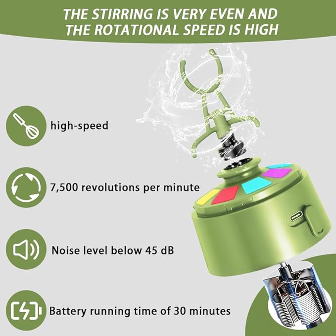 Electric Protein Shaker Bottle, USB Rechargeable Mixing Cup, Water Drink Mixer Portable Bottles for Gym Sport, BPA-Free Tritan, 22oz (Light Green)