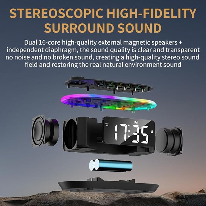 White Noise Machine Bluetooth Speaker, Digital Alarm Clock Sleep Timer with LED Display RGB Night Light, Soothing Natural Sleeping Sound Machine for Baby, Kids, Adults, Bedrooms (Black)