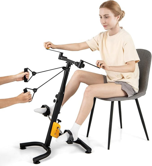 GYMAX Pedal Exerciser for Seniors, Hand Arm Leg and Knee Folding Pedal Exercise Bike with Adjustable Handgrip, Resistance and Height, Home Indoor Fitness Equipment for Rehabilitation