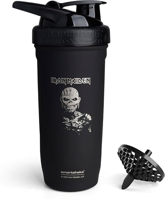 Smartshake Rockband Reforce Stainless Steel Protein Shaker Bottle 900 ml | 30 oz - Leakproof Screw-on Lid - BPA Free - Non Insulated – Unisex (Iron Maiden, Book of Souls Logo)