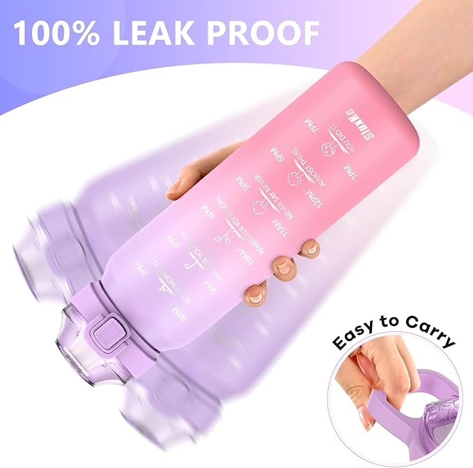 316 Stainless Steel Insulated Water Bottle 32oz with Handle, 1L Double Wall Insulated Bottle with Time Marker BPA Free, 1000ml Metal Water Flask for Outdoor Working School PURPLE PINK