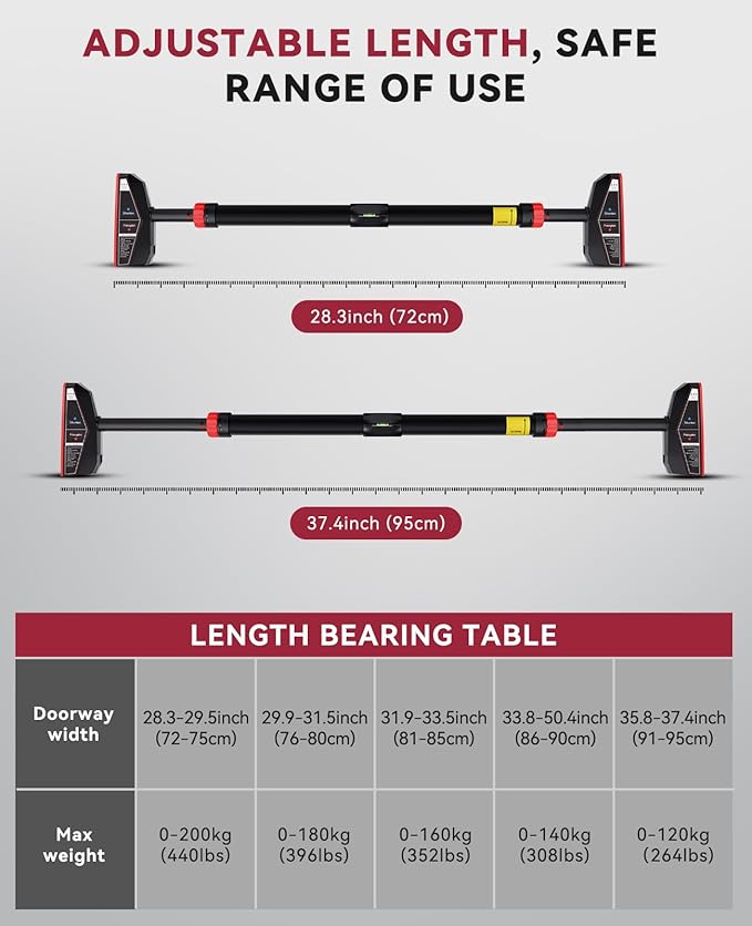 HAPBEAR Pull Up Bar for Doorway, Strength Training Chin up Bar Without Screws, Adjustable Width Locking Mechanism Pullup Bar with Non-Slip, Doorway Pull Up Bar for Home Gym Upper Body Workout